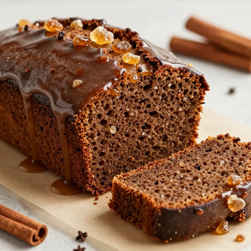 homemade gingerbread loaf cake with molasses and warm spices for holidays
