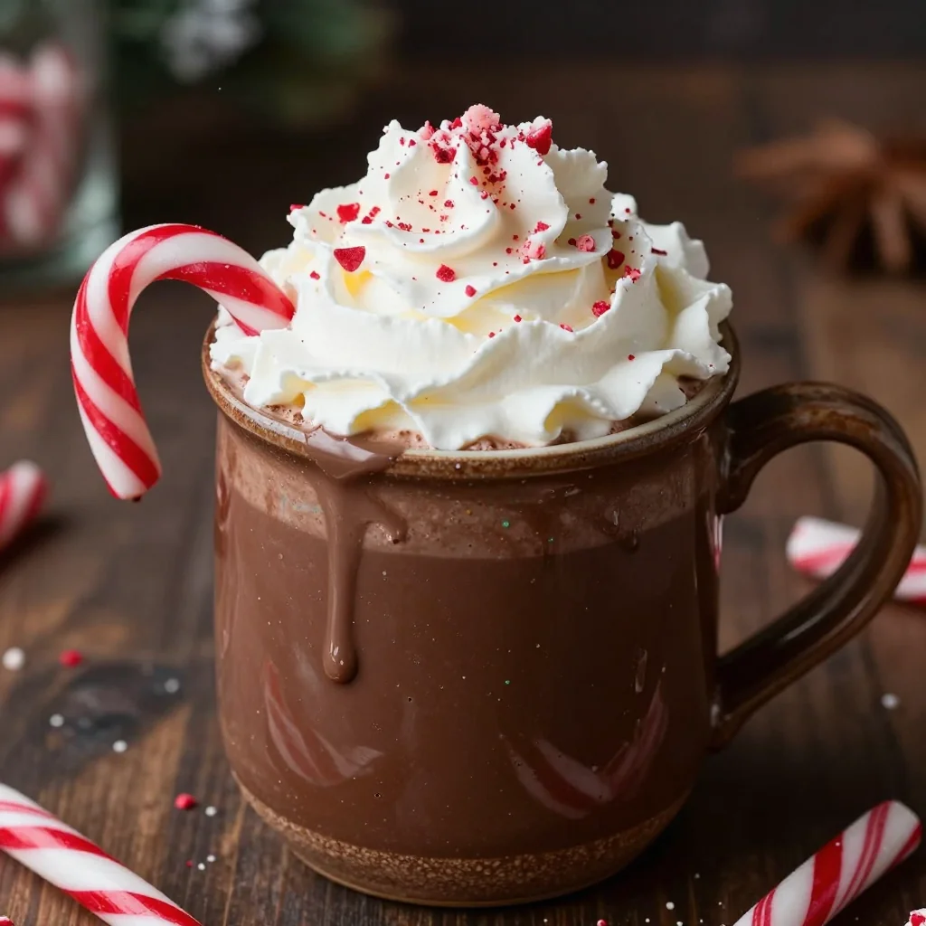 homemade peppermint hot chocolate with whipped cream for winter evenings