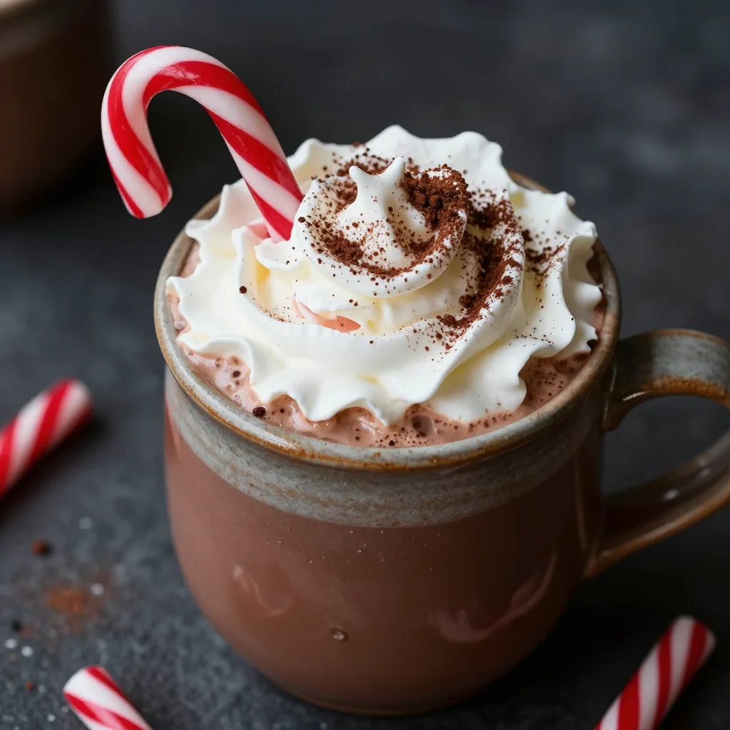 homemade peppermint hot chocolate with whipped cream for winter nights