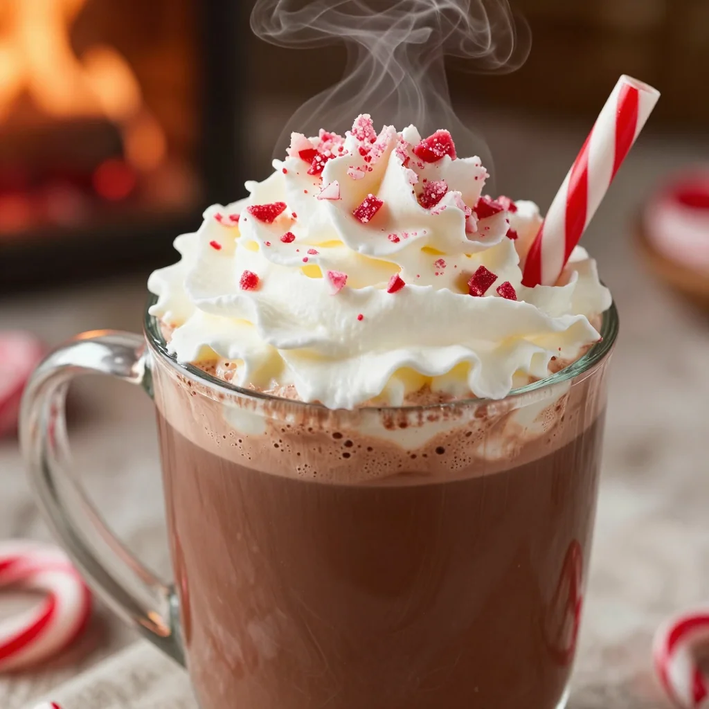 homemade peppermint hot chocolate with whipped cream for winter nights