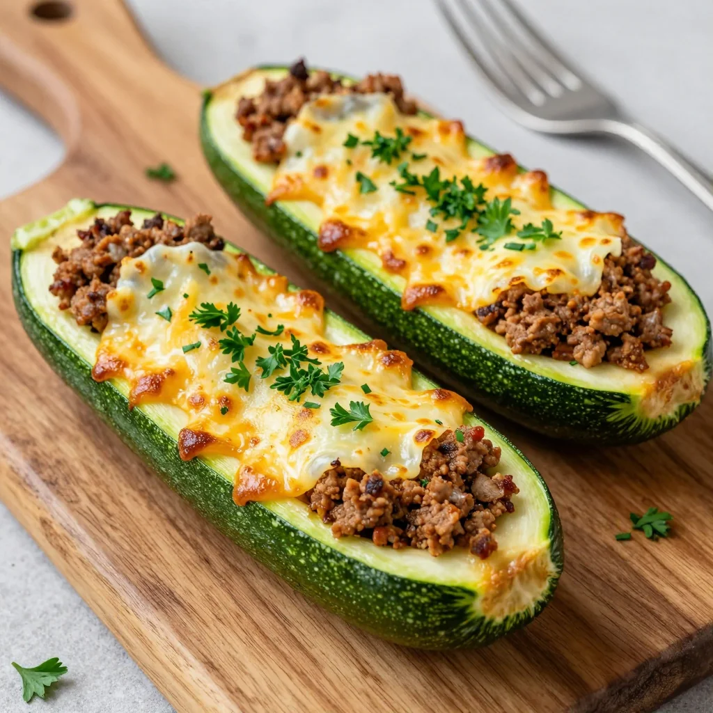 Keto Zucchini Boats with Meat for Low Carb