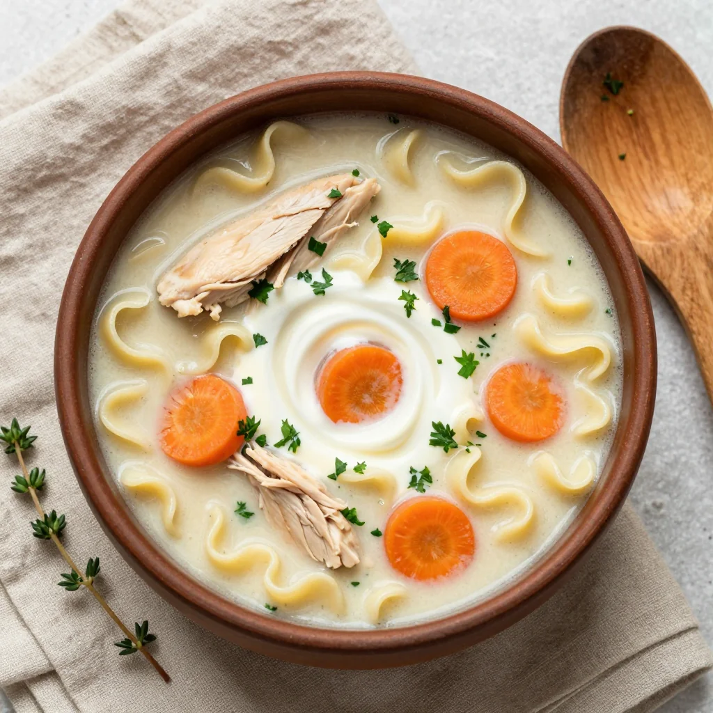 Low Calorie Creamy Chicken Noodle Soup for Winter Warmer Meals