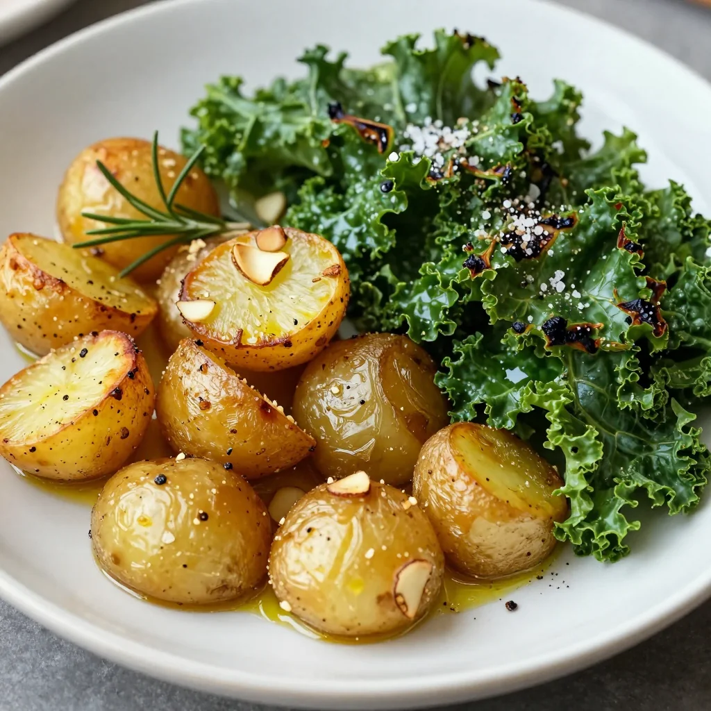 low calorie garlic roasted potatoes and kale for healthy family meals