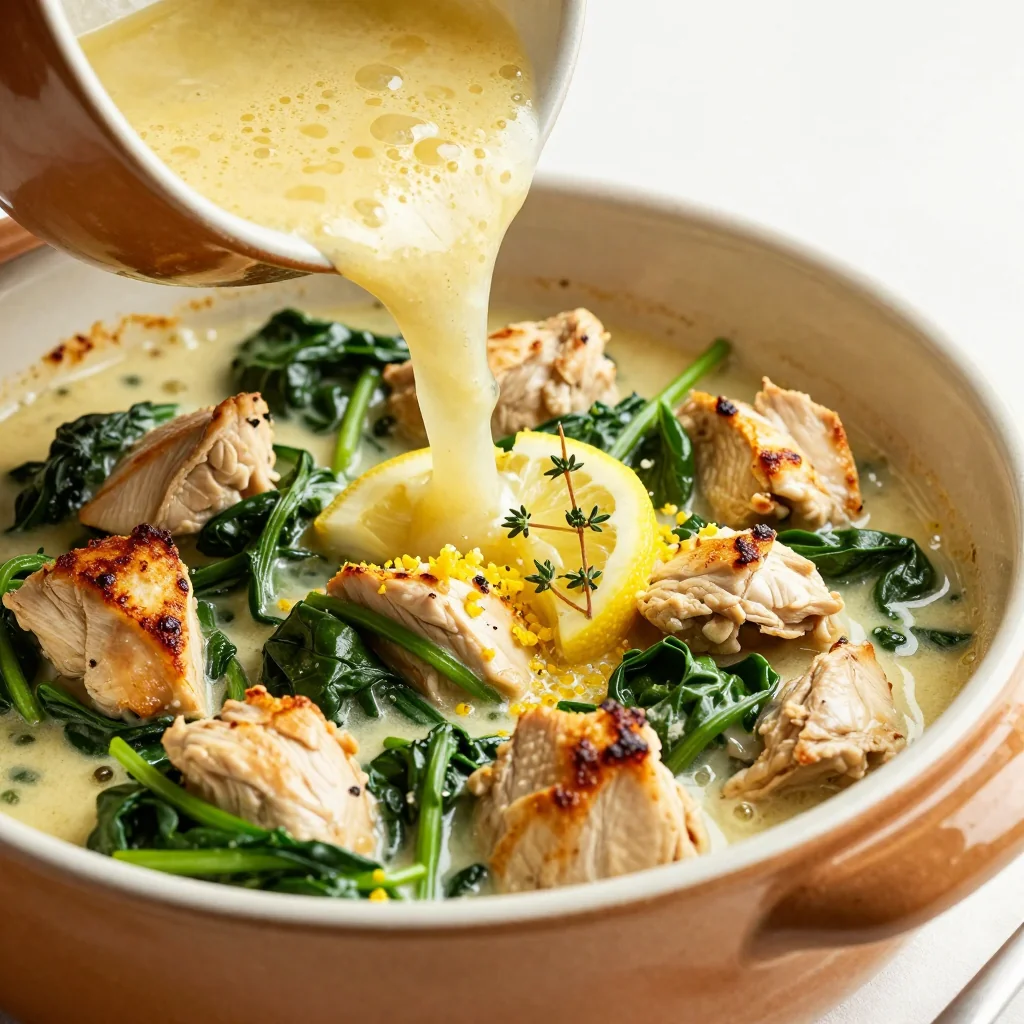 meal prep friendly chicken and spinach casserole with garlic and lemon