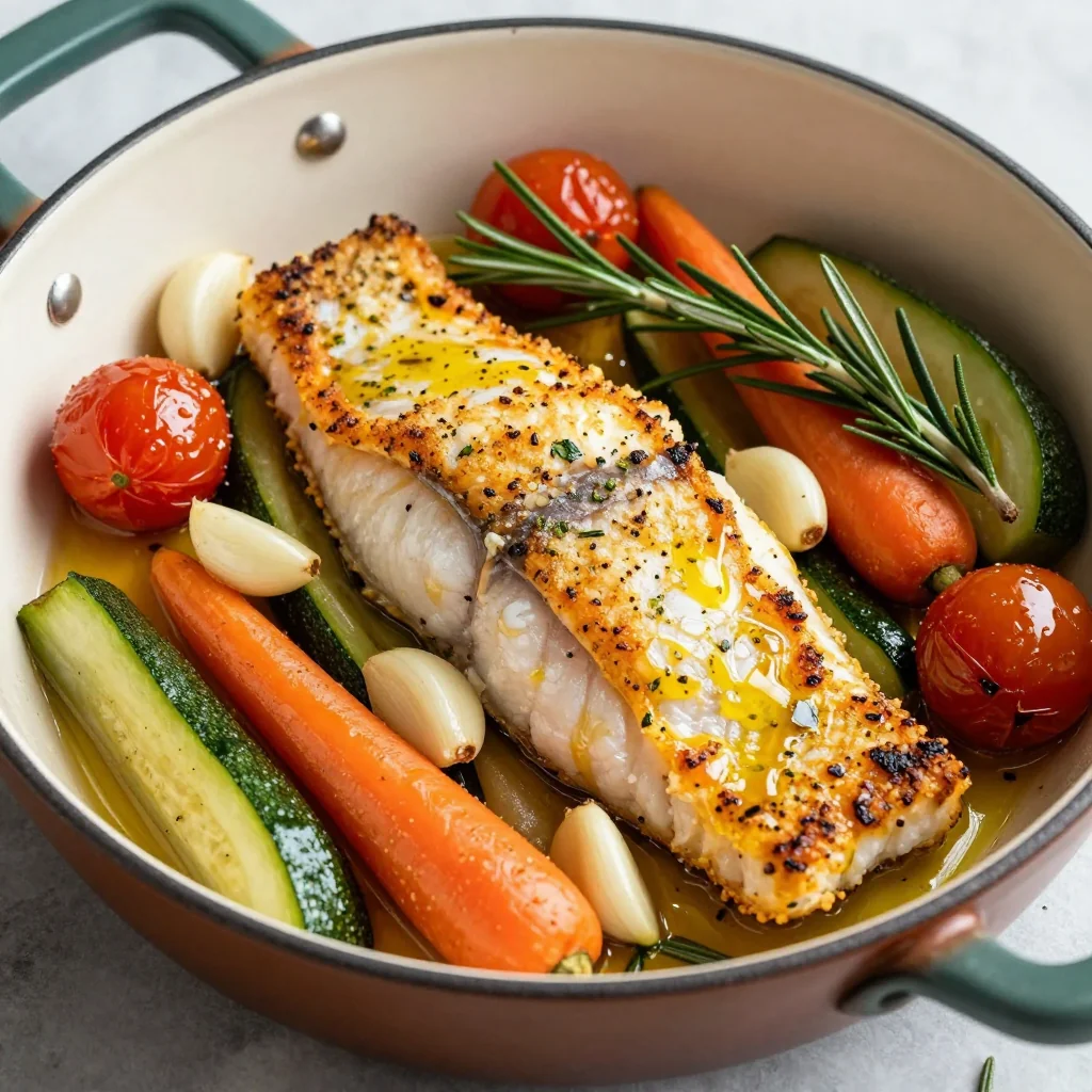 New Year Clean Eating One Pot Garlic Herb Cod with Vegetables