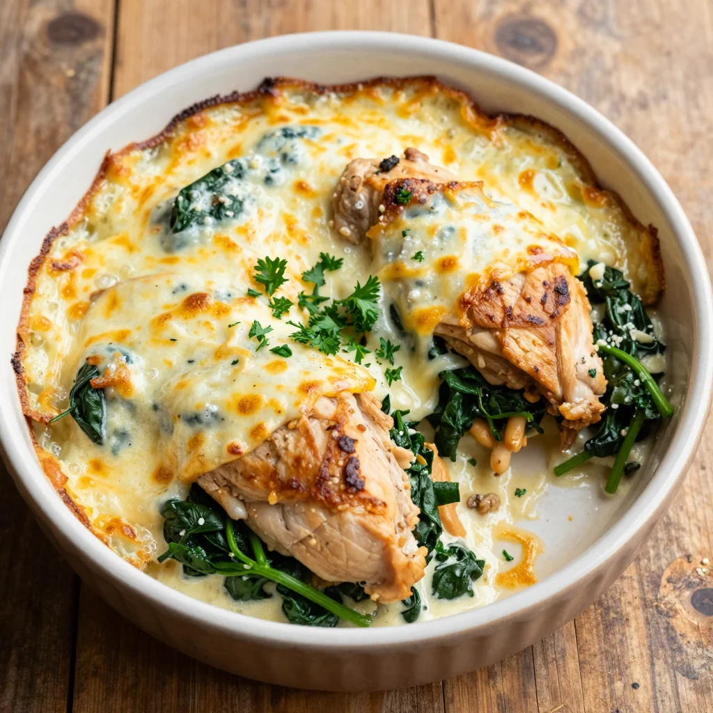 one pot chicken and spinach casserole for healthy weeknight dinners