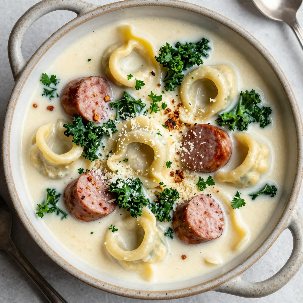 One-Pot Creamy Sausage and Tortellini Soup for Rainy Days
