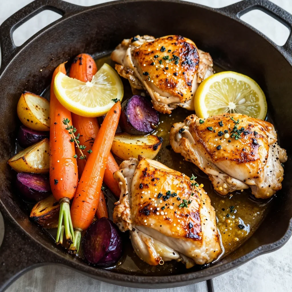 onepot garlic lemon chicken with roasted root vegetables for family meals