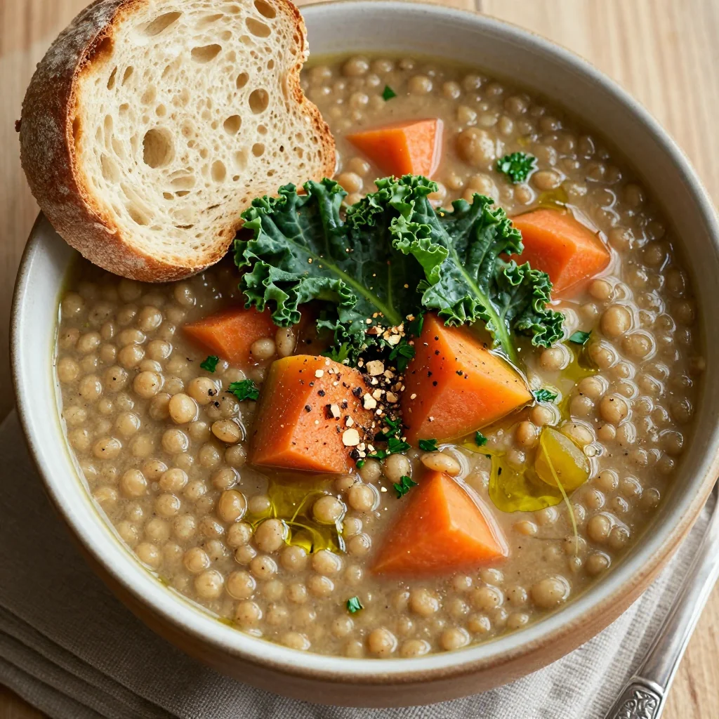onepot hearty lentil soup with carrots kale and root vegetables