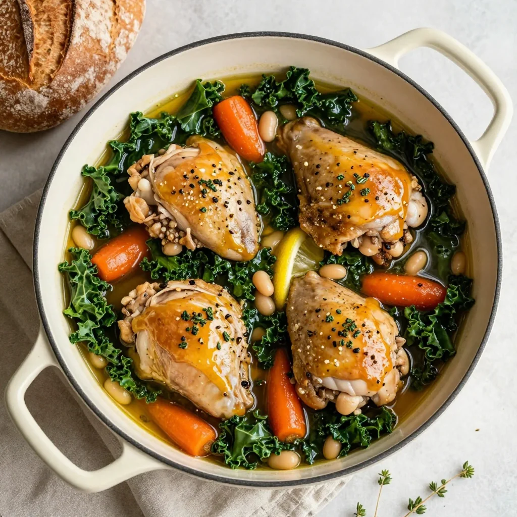 onepot lemon chicken and kale stew for easy winter family meals