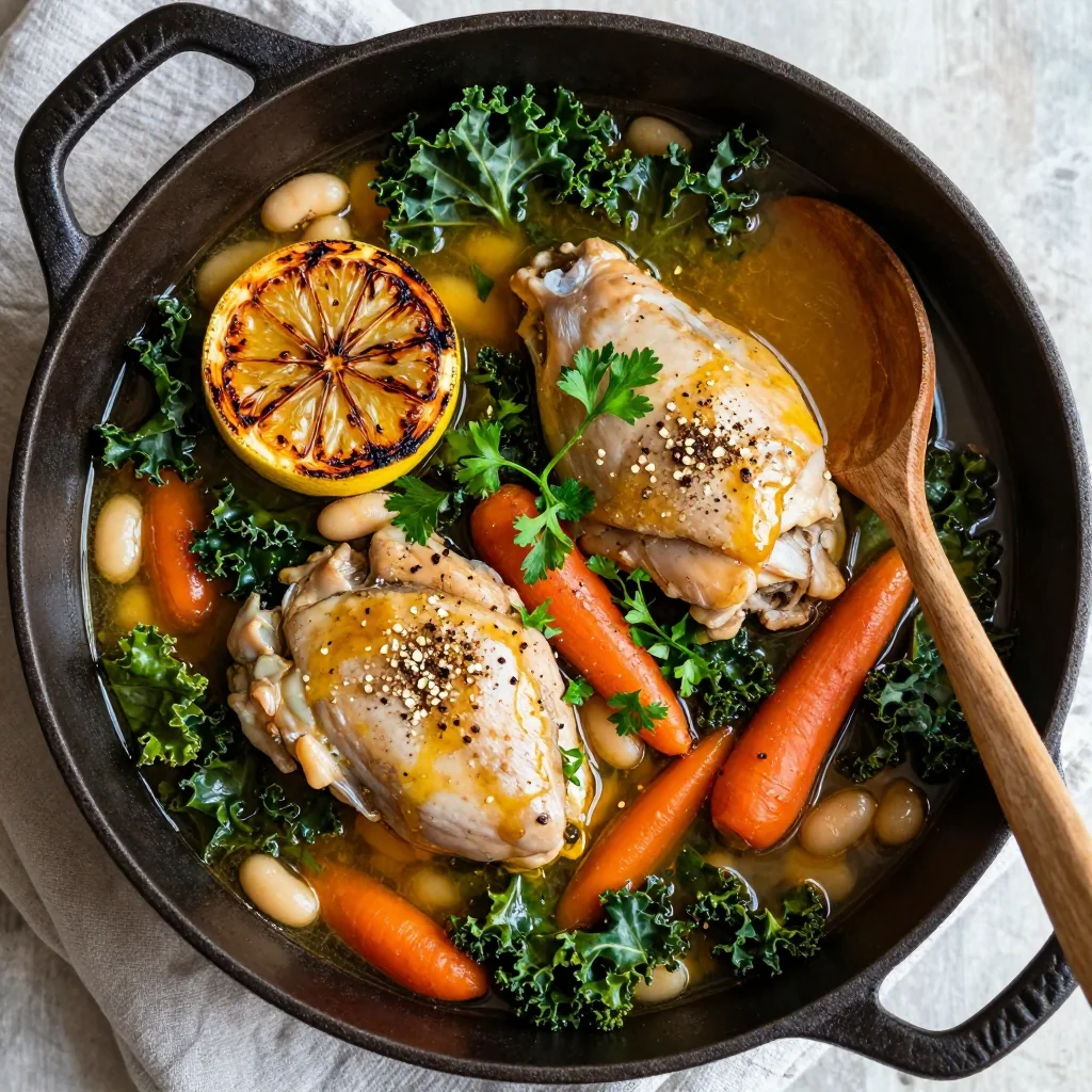 onepot lemon chicken and kale stew for easy winter family meals