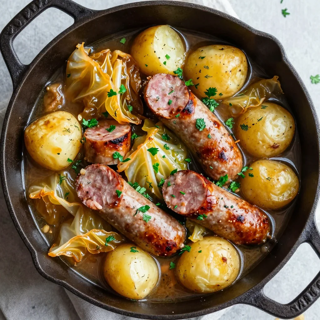 onepot roasted cabbage and sausage stew for cozy family meals