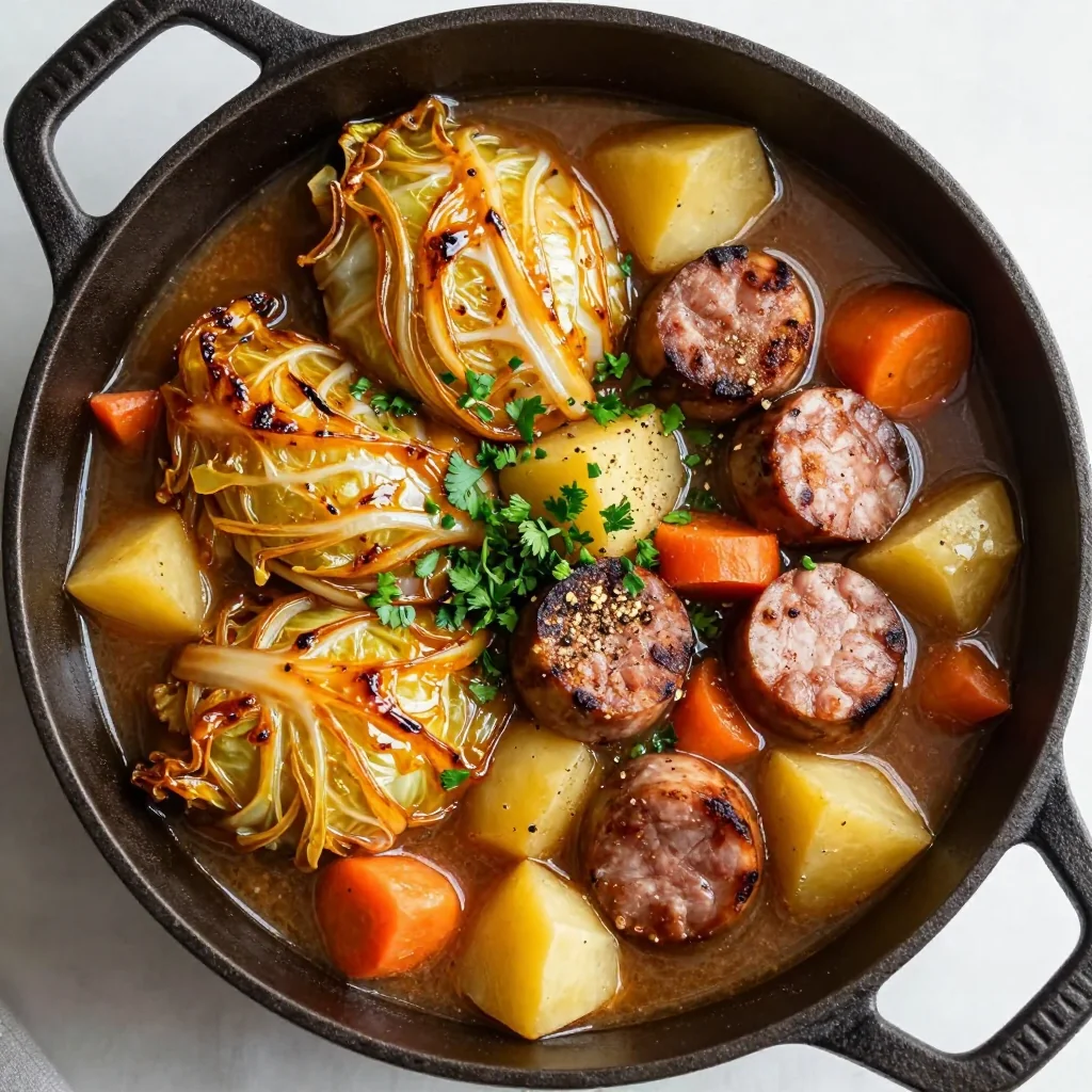 onepot roasted cabbage and sausage stew for cozy family meals
