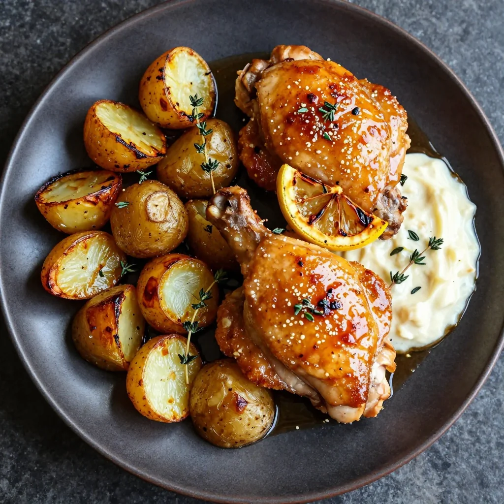 ovenbaked lemon garlic chicken with roasted turnips and potatoes