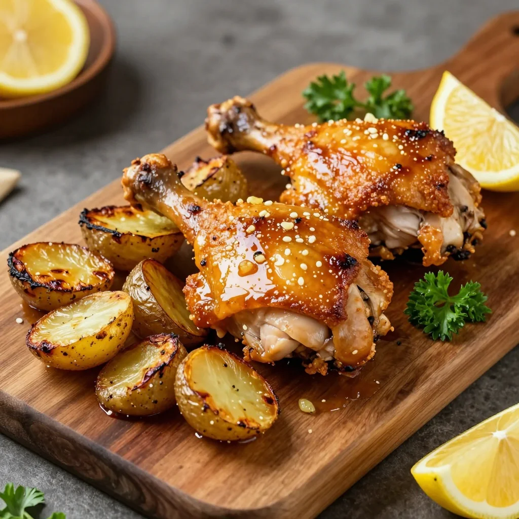 ovenbaked lemon garlic chicken with roasted turnips and potatoes