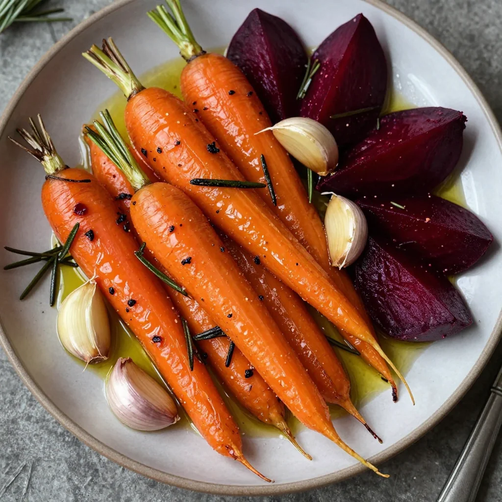 roasted beets and carrots with garlic and rosemary for family suppers