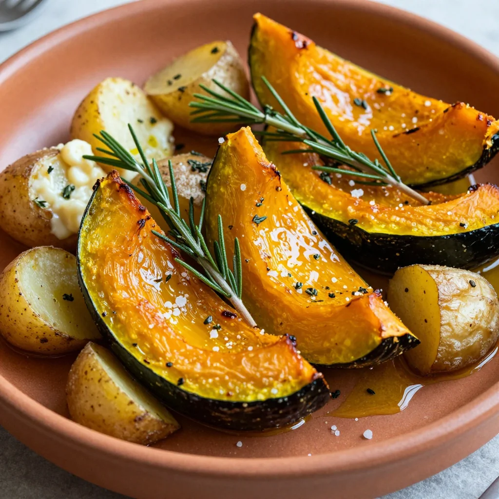 savory herb roasted winter squash and potatoes for family dinners