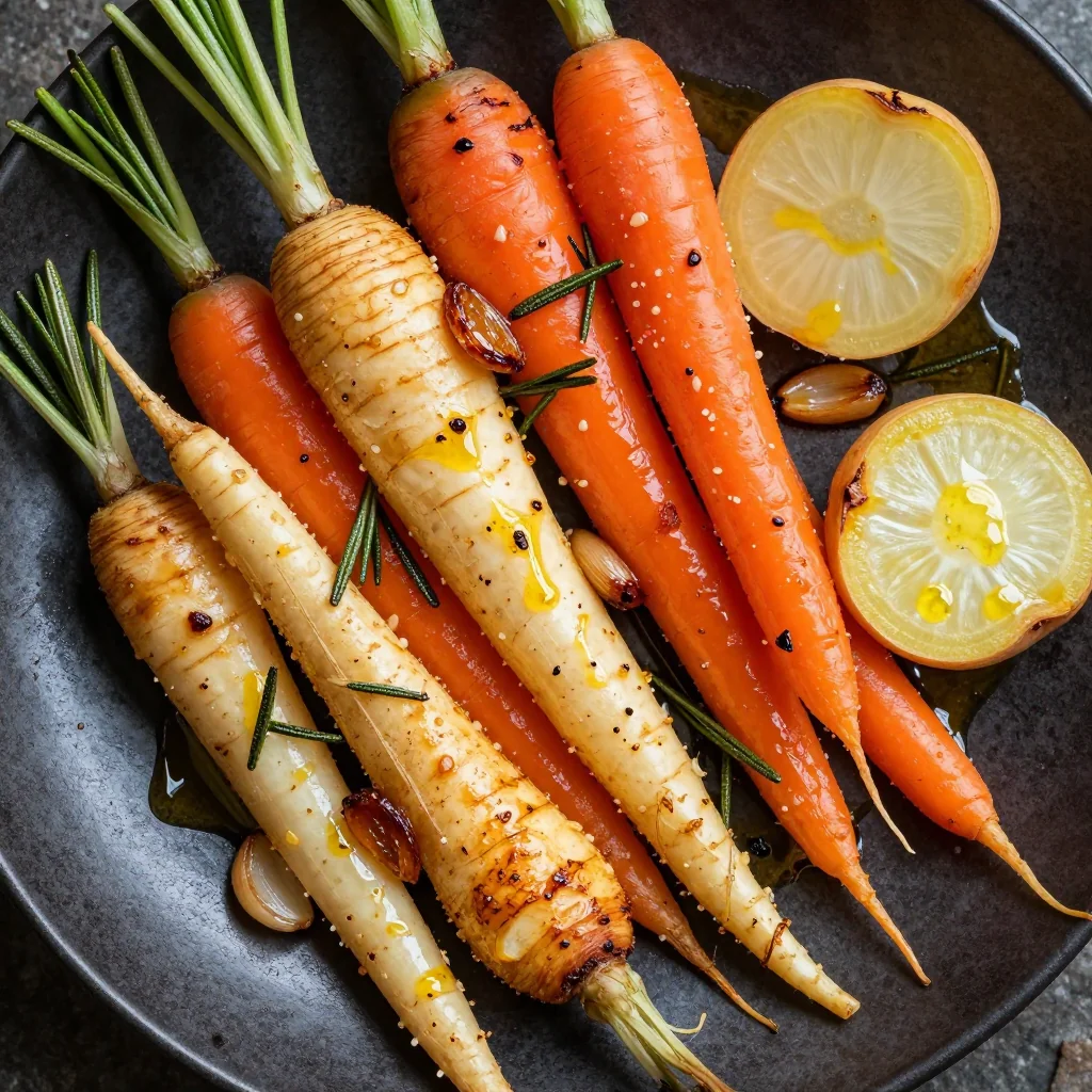 savory roasted root vegetables with rosemary and garlic butter