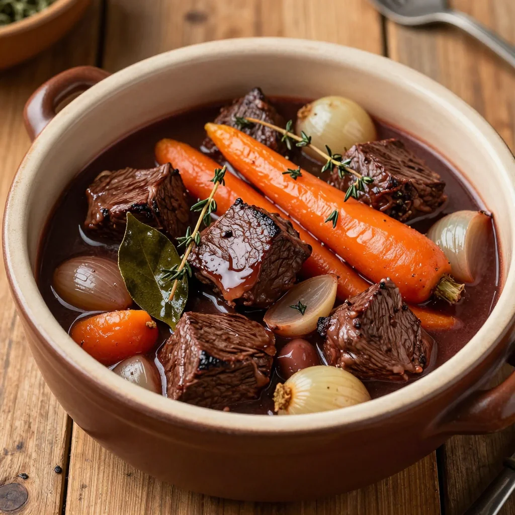 slow cooker beef bourguignon with root vegetables for cozy dinners