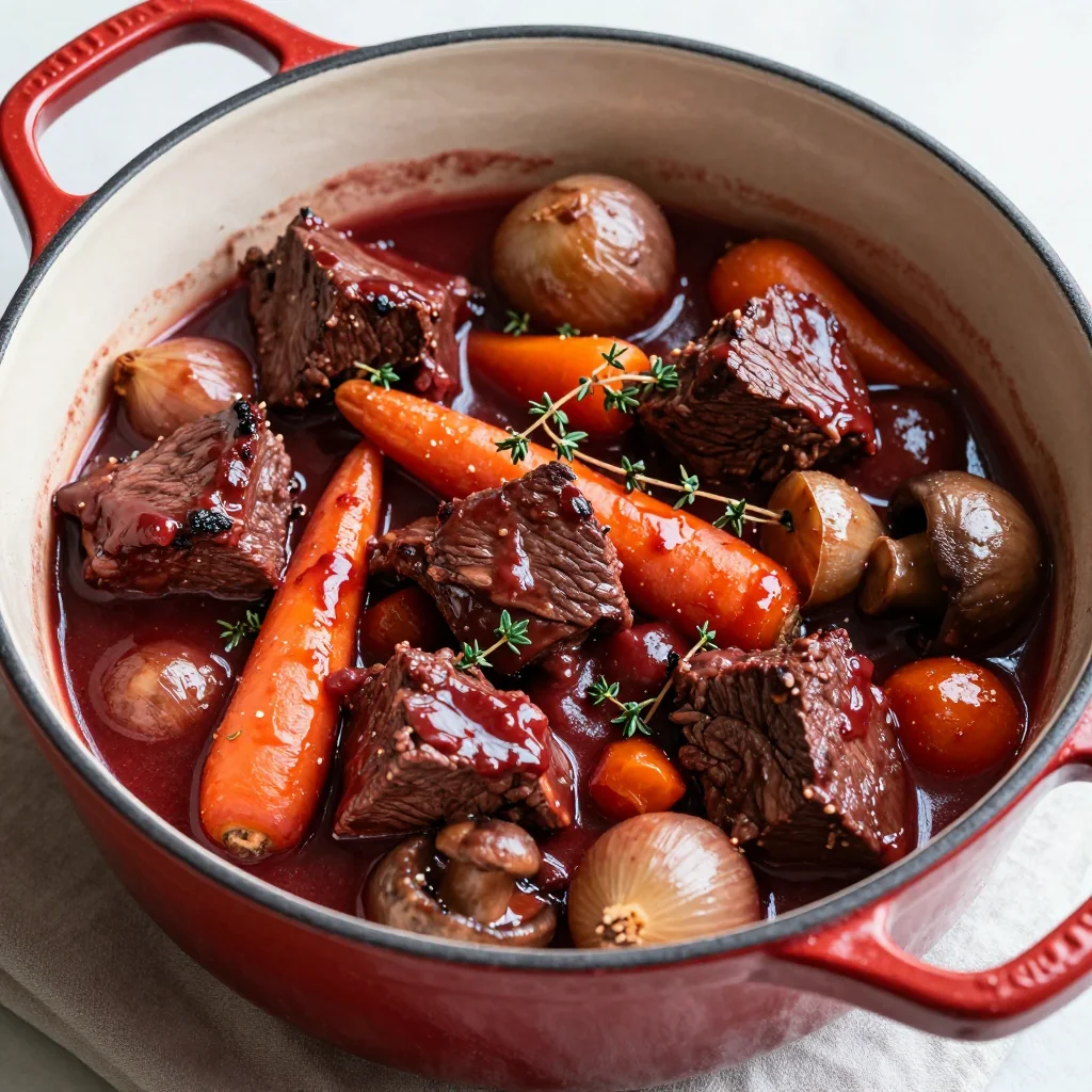 slow cooker beef burgundy with root vegetables and rich red wine sauce
