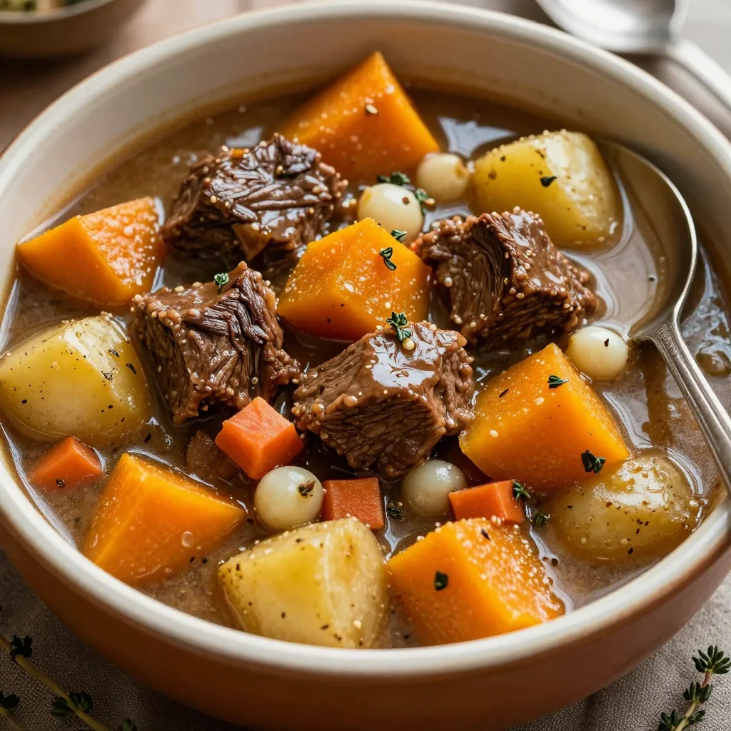 slow cooker beef stew with winter squash and potatoes for cozy dinners