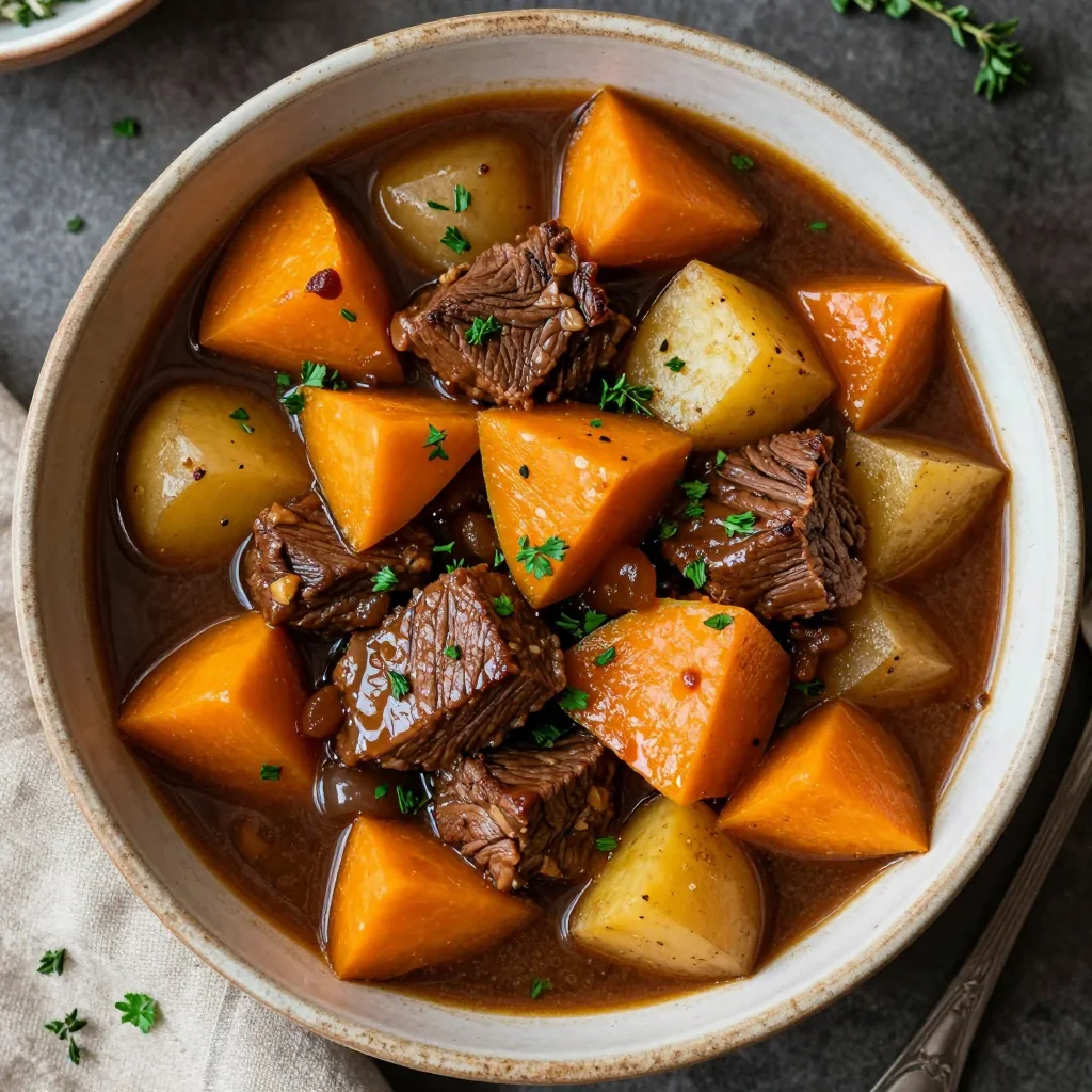 slow cooker beef stew with winter squash and potatoes for cozy dinners
