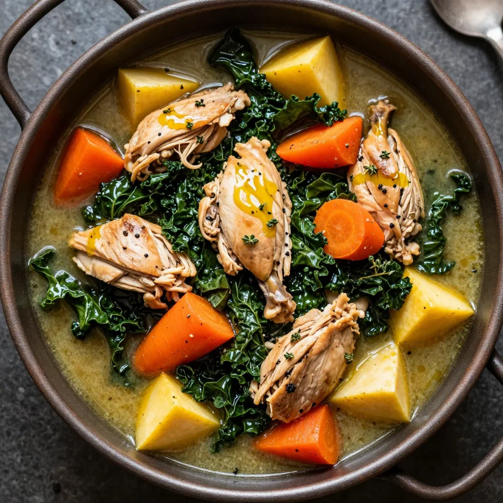 slow cooker chicken and kale stew with carrots and winter squash for dinners