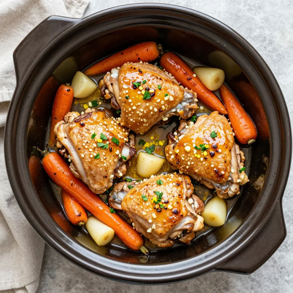 slow cooker garlic and lemon chicken with roasted carrots and parsnips