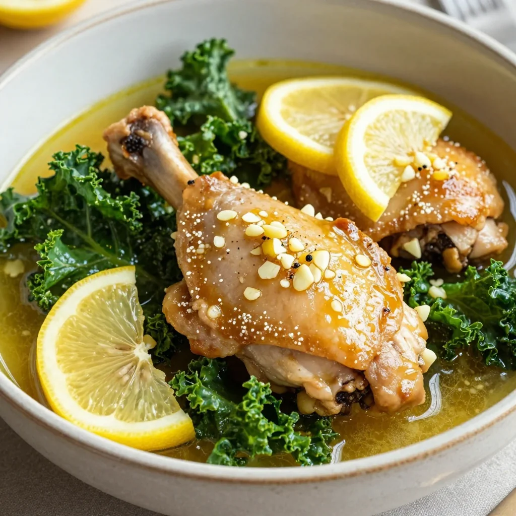slow cooker lemon garlic chicken with kale for healthy winter meals