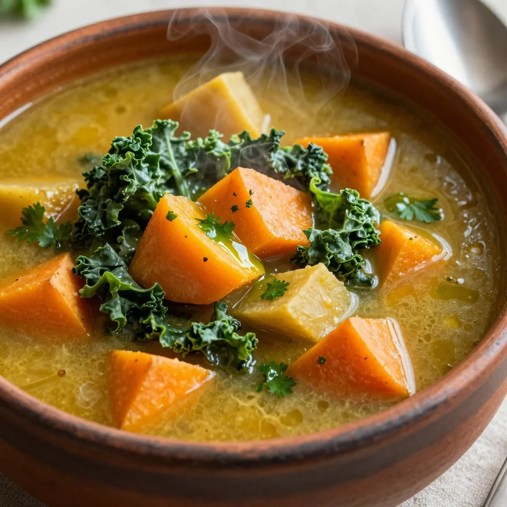 slow cooker root vegetable and kale soup for high protein january meals