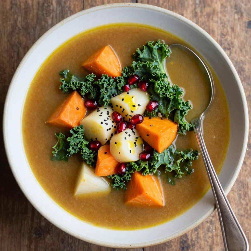 slow cooker root vegetable and kale soup for high protein january meals
