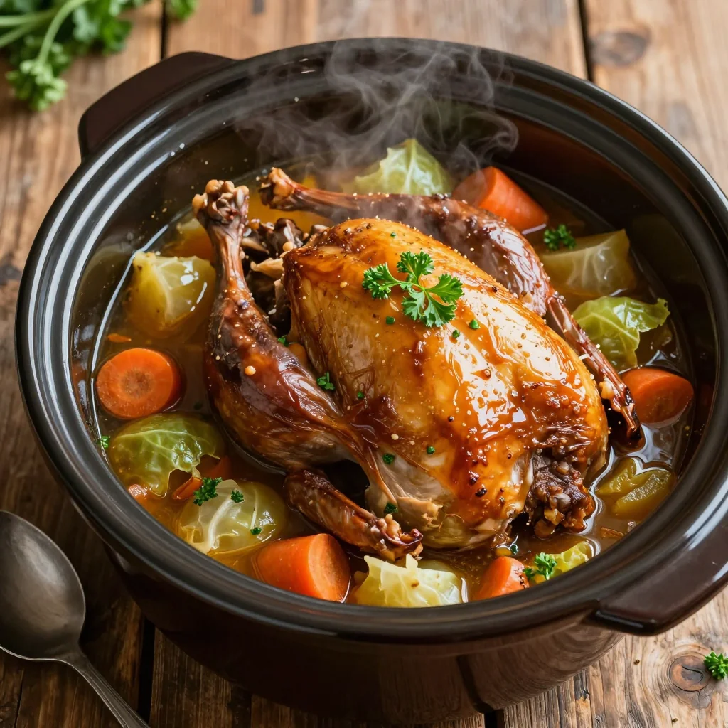 slow cooker turkey and turnip stew with cabbage and carrots