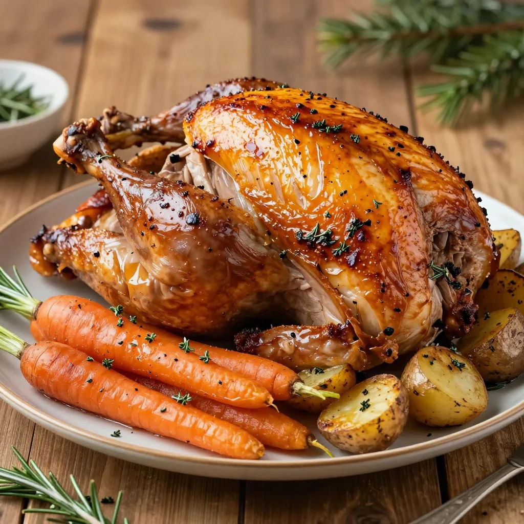 slow roast herb turkey breast with root vegetables for holiday feasts