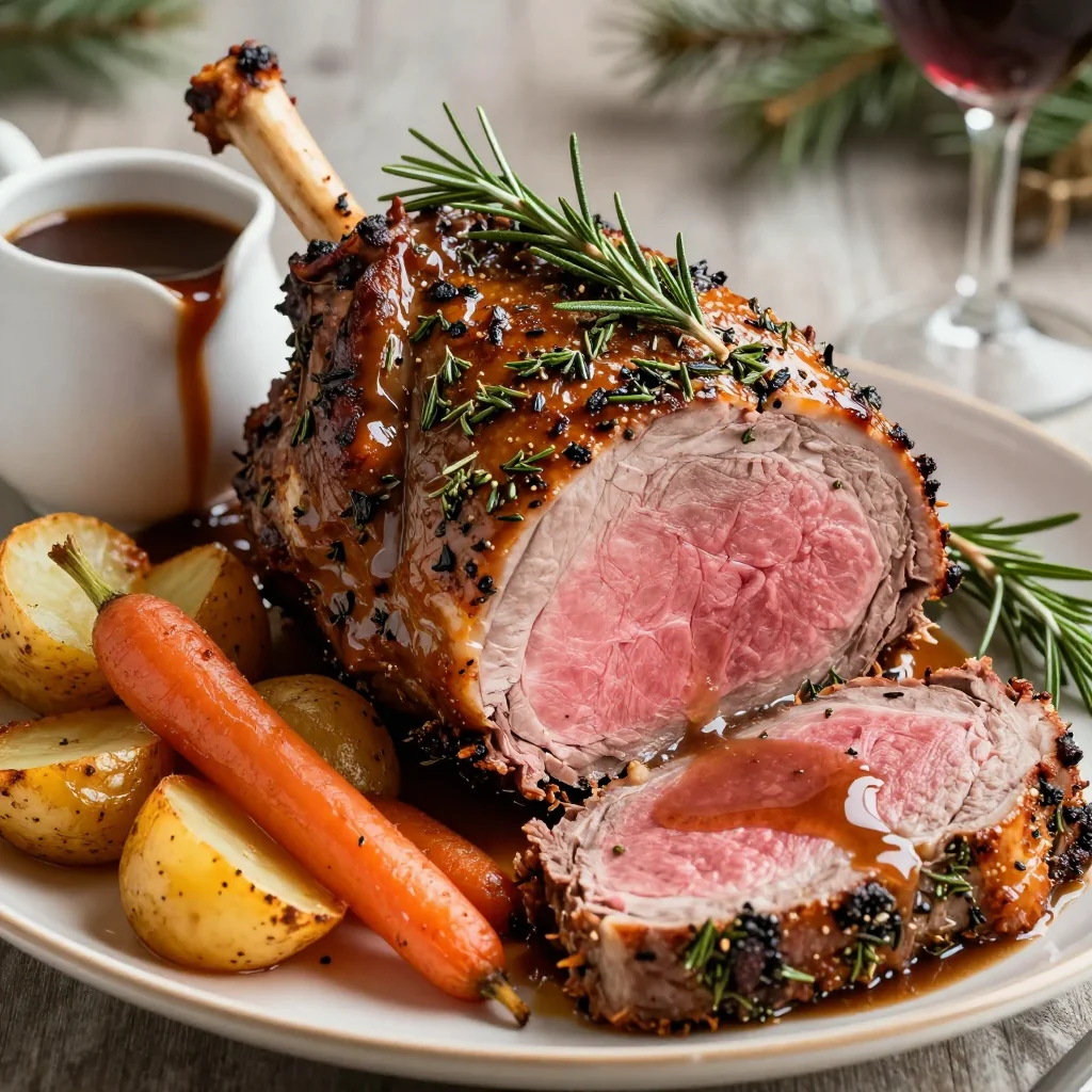 tender herbcrusted roast lamb with garlic and thyme for christmas