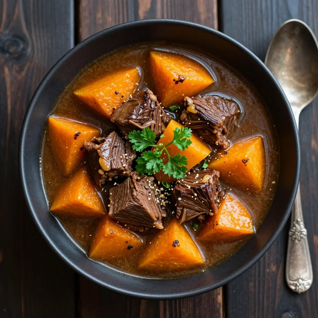 warm and hearty winter squash and beef stew for cold evenings