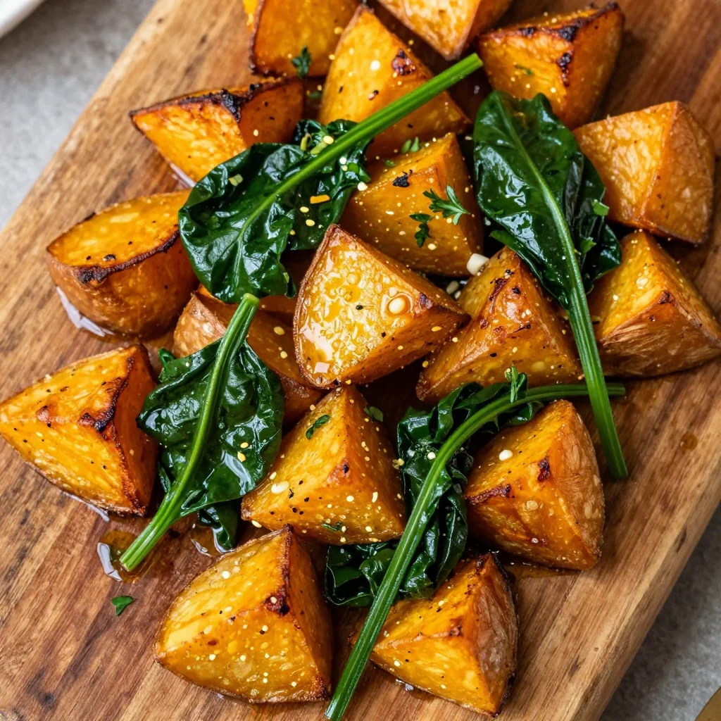 warm breakfasts with sweet potatoes spinach and a touch of garlic