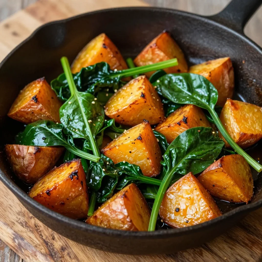 warm breakfasts with sweet potatoes spinach and a touch of garlic