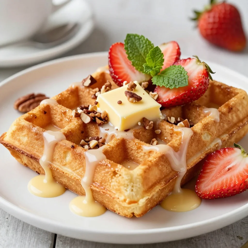 Warm Cinnamon Roll Waffles for Weekend Brunches