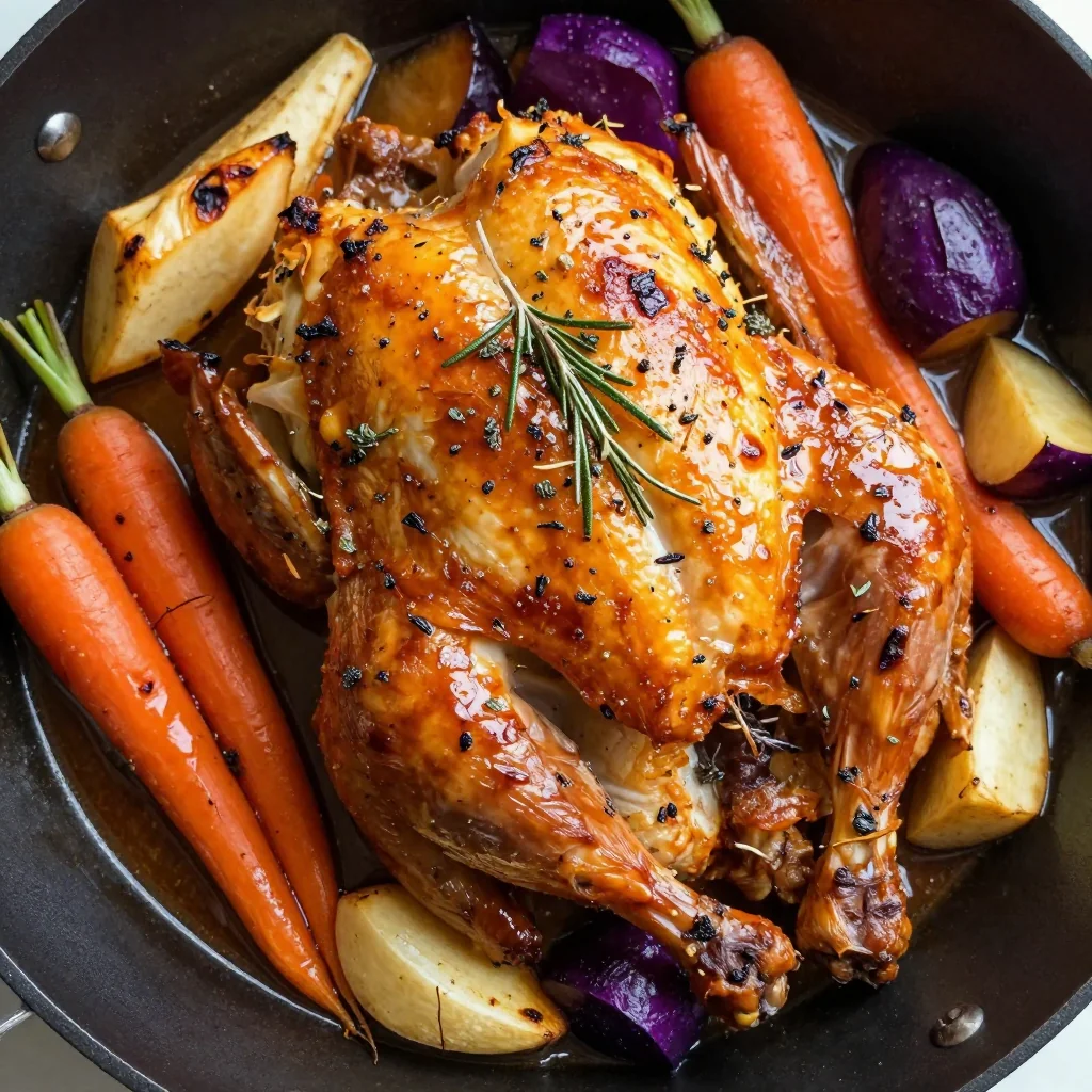 warm citrus and herb roasted chicken with root veg for holiday meals