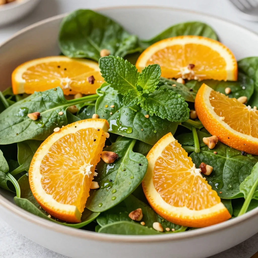 warm citrus and herb spinach salad with oranges for new years day