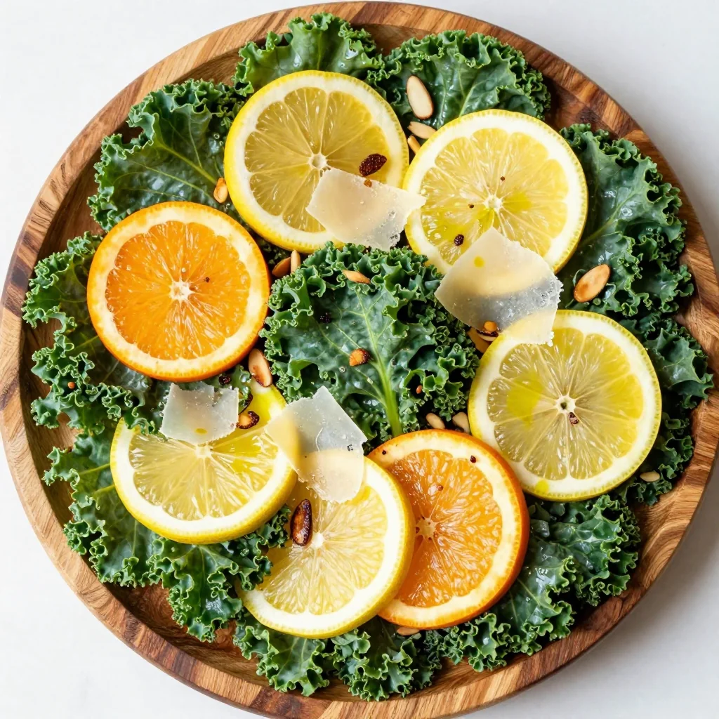 warm citrus and kale salad with oranges and lemons for winter lunch