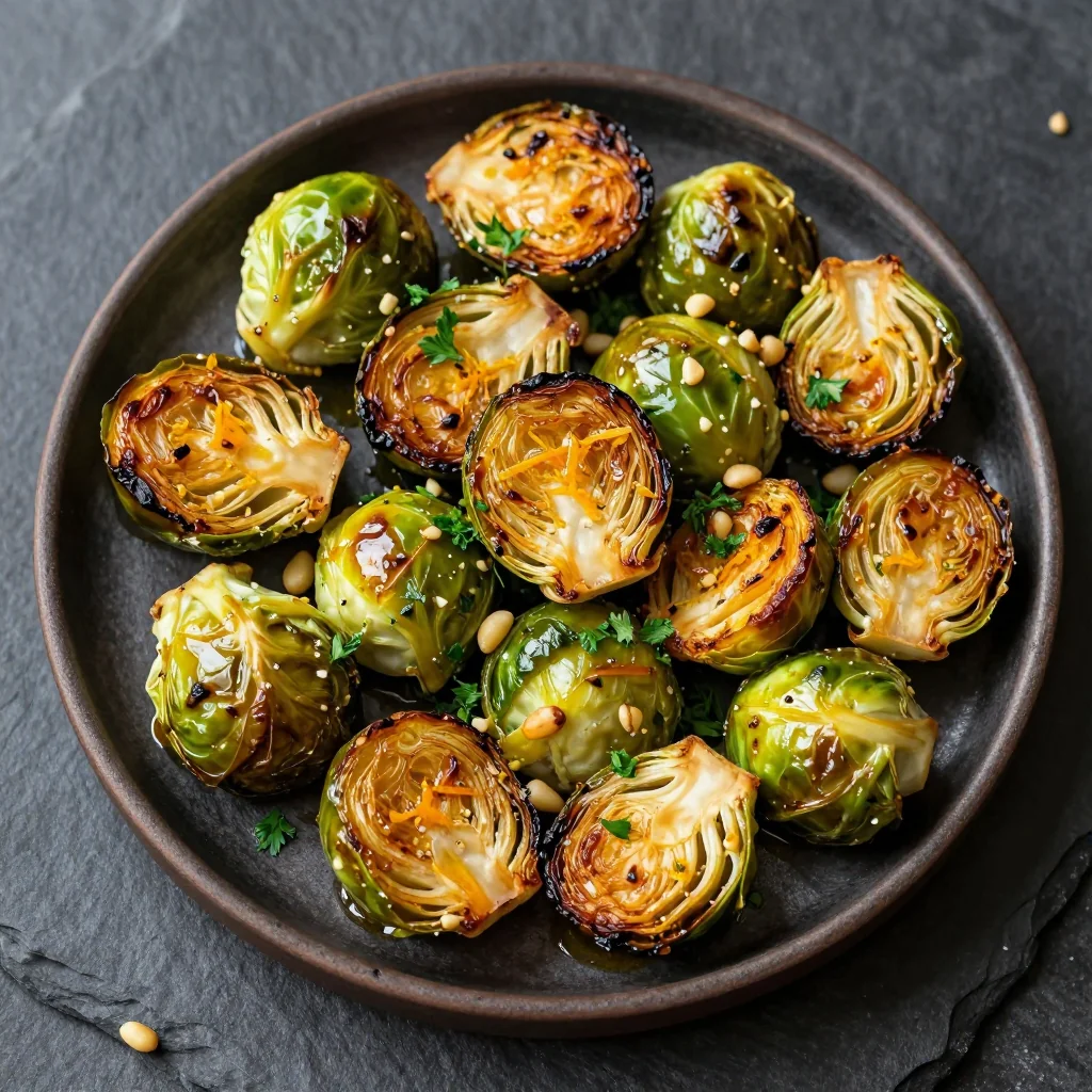 warm citrus roasted brussels sprouts with garlic for winter side dishes