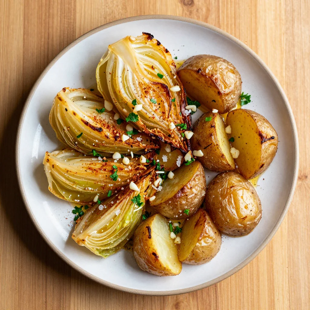 warm garlic roasted cabbage and potatoes for budget friendly meals