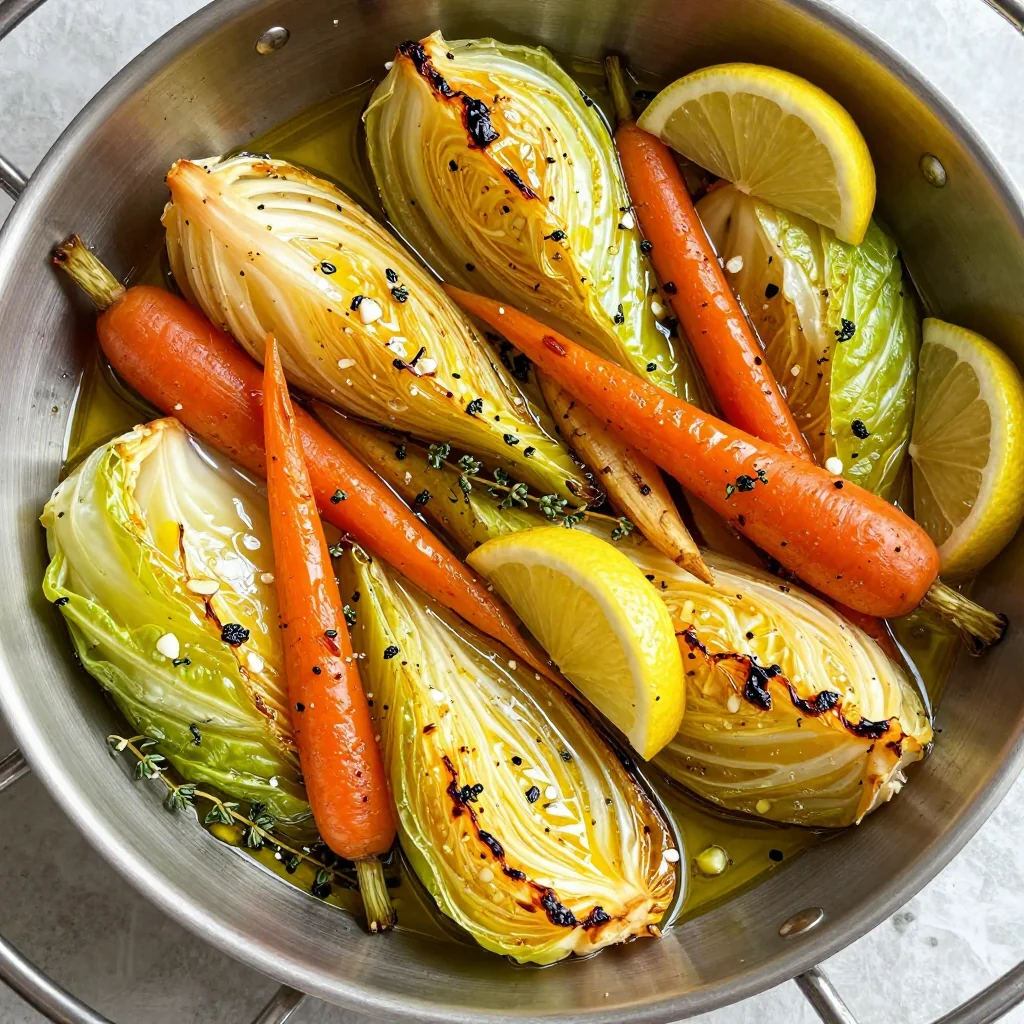 warm garlic roasted cabbage and root vegetables with lemon zest