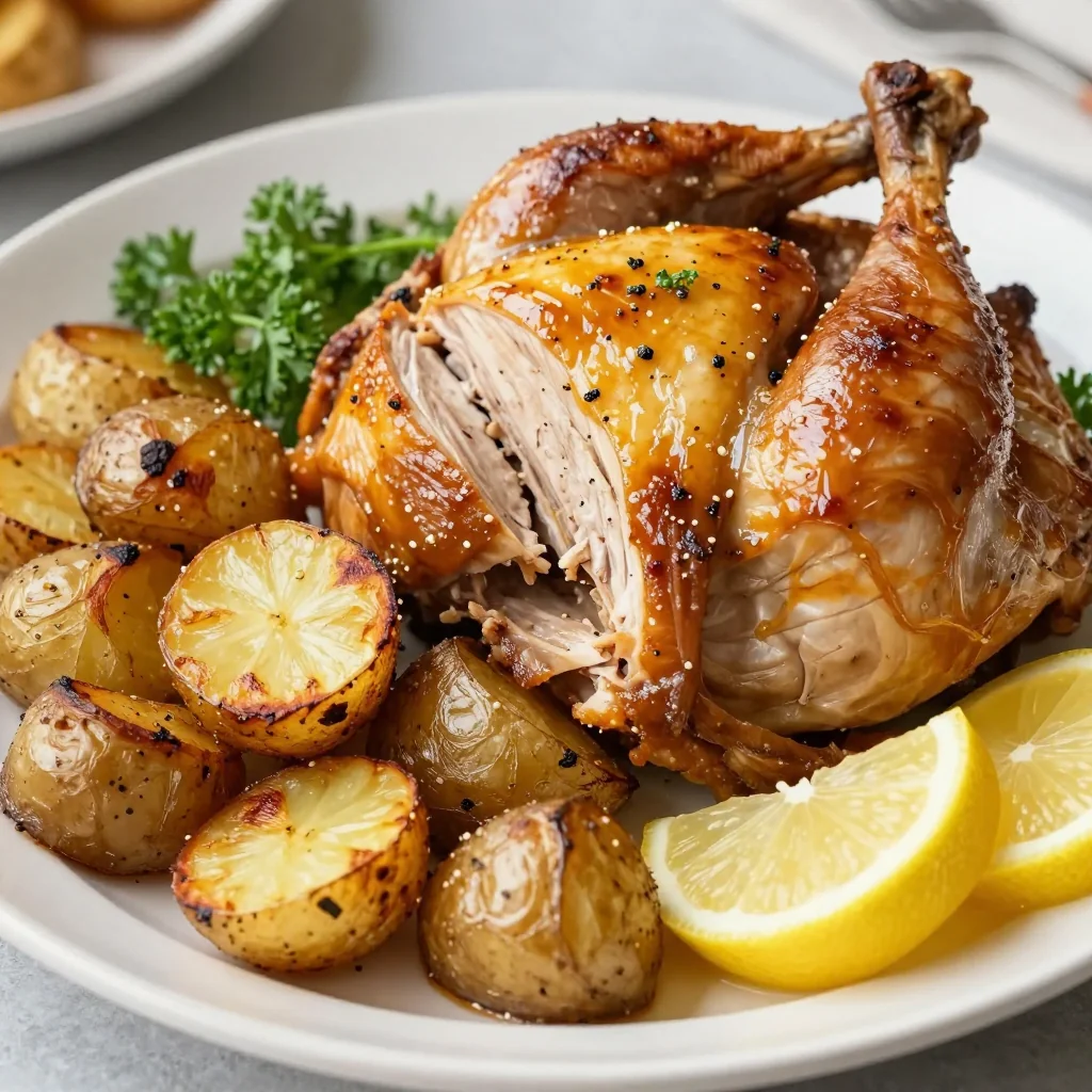 warm lemon garlic roasted turkey and potatoes for familyfriendly meals