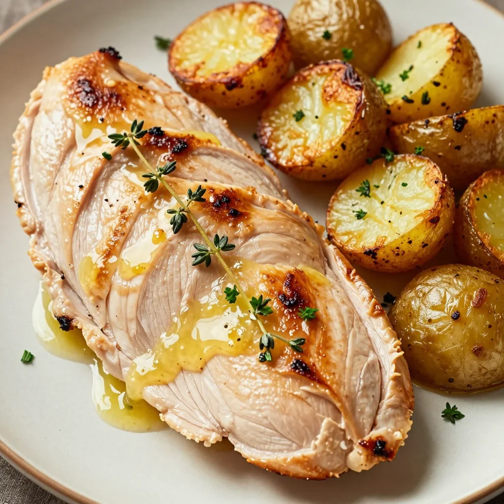 warm lemon garlic roasted turkey breast and potatoes for family meals