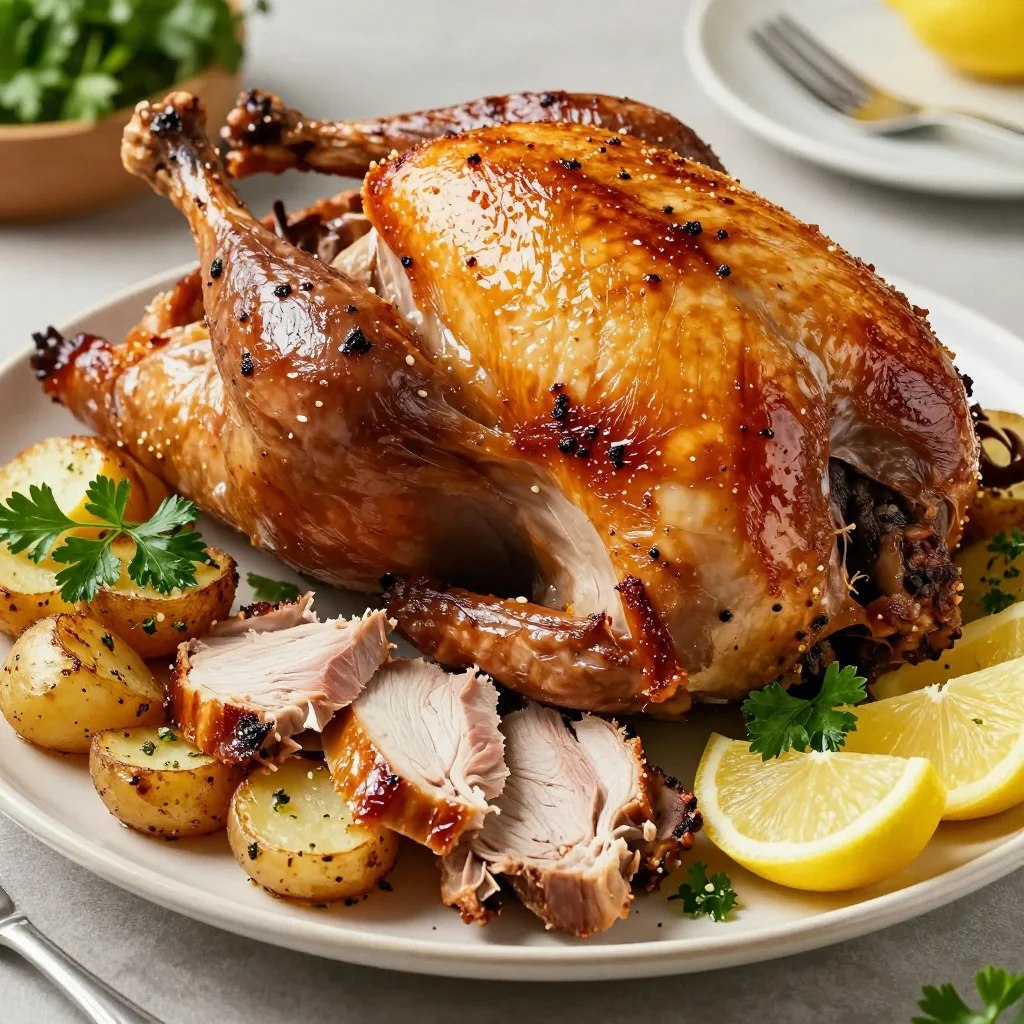 warm lemon garlic roasted turkey breast and potatoes for family meals