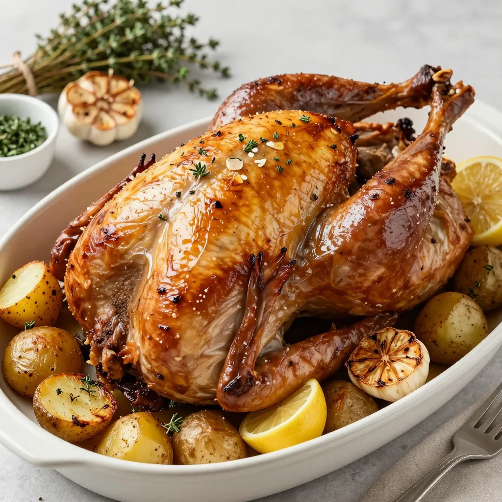 warm lemon garlic roasted turkey with potatoes for january dinners