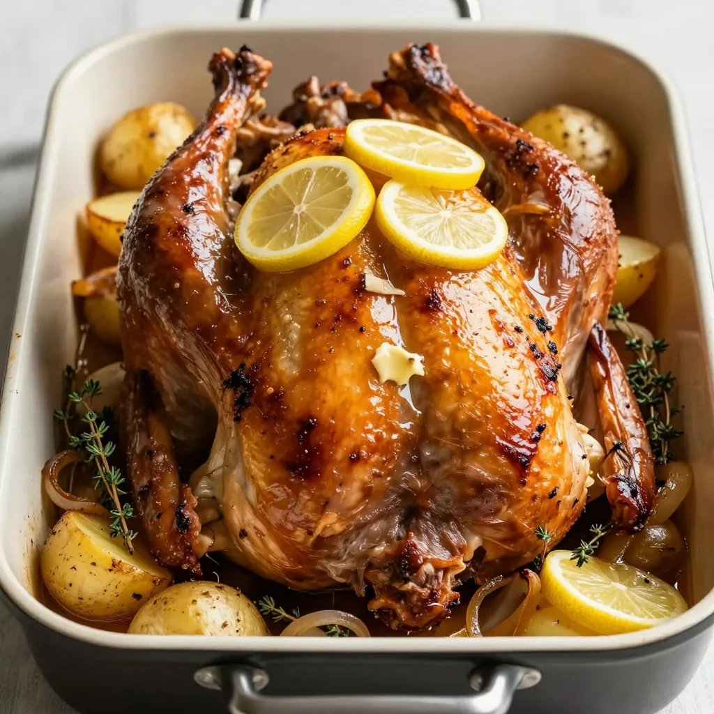 warm lemon garlic roasted turkey with potatoes for january dinners