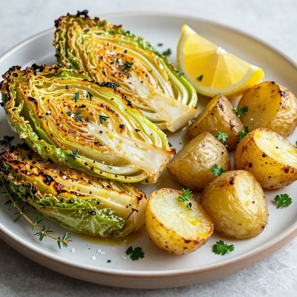warm lemon roasted cabbage and potatoes for new years clean eating